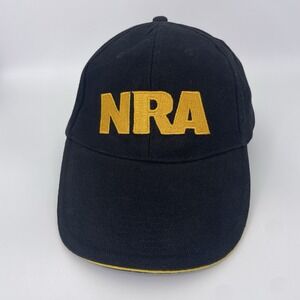 NRA Cap 100% Cotton Black Embroidered Gold Logo USA Flag Hook Loop ONE SIZE
